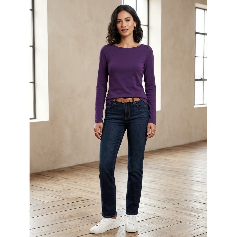 Banana Republic Womens Purple Boat Neck Long Sleeve French Terry Top Medium